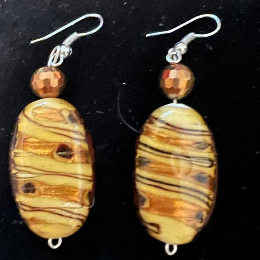 Earth Colors, Copper and Silver Lampwork Earrings